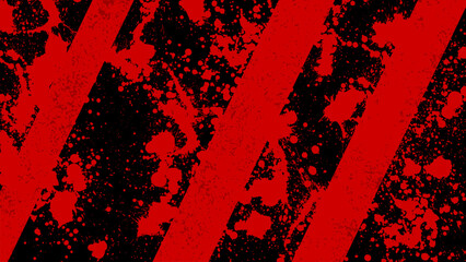 Poster - A red background with diagonal black stripes smeared with red splashes all over.