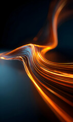 Poster - Illuminated paths of light creating a flowing abstract stream with vibrant oranges and cool blues showing depth and dimension