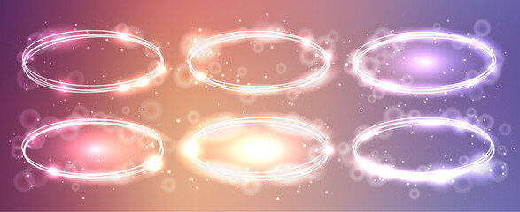 Poster - Neon oval frame with shining effects and sparkles