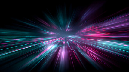 Poster - Dynamic speed of light concept with colorful cosmic rays accelerating through a dark tunnel space