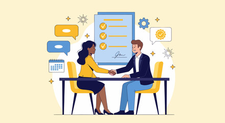 Poster - Successful Business Deal Closing with Handshake Agreement Illustration