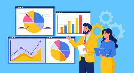 Poster - Data Analytics Team Presenting Insights on Charts and Graphs