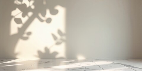 Poster - Natural shadows form unique patterns on a minimalist wall and floor, creating an inviting atmosphere in the room