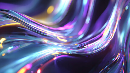 Poster - Abstract iridescent wave background with smooth light curves and reflections for modern design