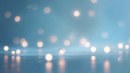 Poster - Glowing orbs scattered across a misty blue background create a soothing ambiance during a serene evening