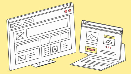 Website Wireframe Mockup Desktop and Laptop Designs.