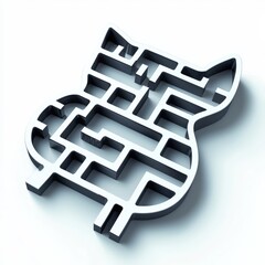 cat in summer office the intricate silver owl shaped maze presents a complex challenge against a whi