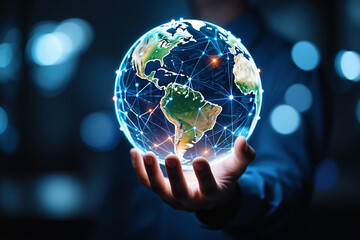 Poster - Global Network Connection in Hand Digital Earth Globe