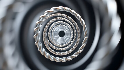 Poster - Abstract Silver Rings Spiral Design 3D Rendered Illustration
