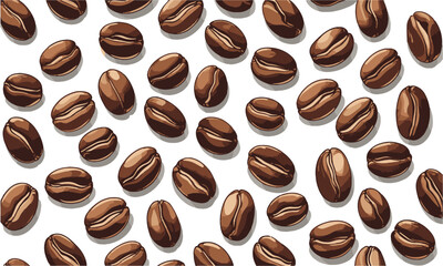 vector illustration featuring a scattered arrangement of roasted coffee beans, elliptical shapes, sl