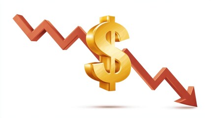Poster - A downward trend line intersects a golden dollar symbol, representing financial decline or economic downturn.
