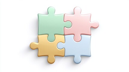 Poster - Four colorful puzzle pieces interlocked, symbolizing teamwork and problem-solving in a minimalist style.