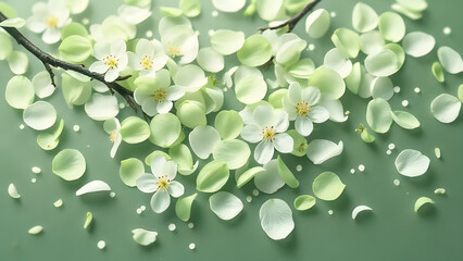 Poster - Pastel Green Floral Arrangement Delicate Blossoms and Petals