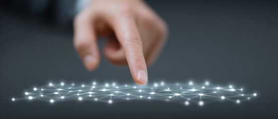 Poster - Hand interacts with glowing digital network, symbolizing technology and connectivity