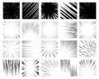 © YummyBuum - Manga frames. Comic book graphic effects collection, speed lines and dynamic strokes, black and white background, anime fast movement, radial motion rays, qualitative vector set