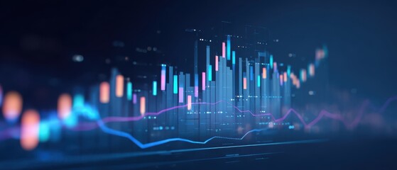 Aufkleber - Abstract representation of financial data with colorful graphs and bars on a dark background, illustrating market trends and analytics.