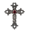 © breakermaximus - Isolated photo of silver engraved decorative cross pendant on white background.