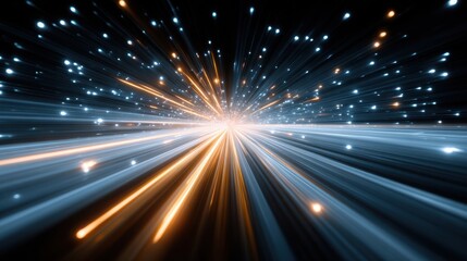 Aufkleber - A dynamic burst of light beams radiating outward, creating an impression of speed and energy in a dark background.