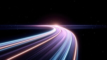 Aufkleber - A vibrant depiction of light trails forming a curved path in a dark, starry space, creating a sense of motion and depth.