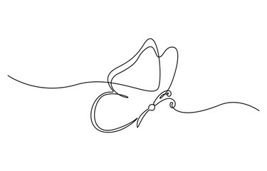 Poster - Continuous line butterfly art. Outline single art butterfly hand drawn sketch element on white background. Concept spring nature, fly.