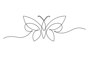 Poster - Continuous line butterfly art. Outline single art butterfly hand drawn sketch element on white background. Concept spring nature, fly.