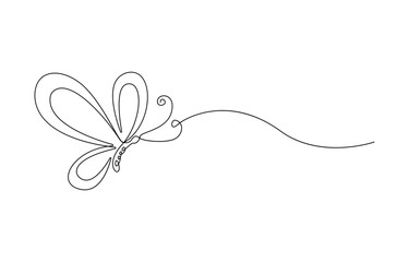 Poster - Continuous line butterfly art. Outline single art butterfly hand drawn sketch element on white background. Concept spring nature, fly.