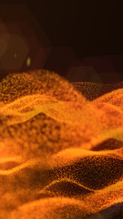 Poster - Abstract waves of glowing orange particles forming dynamic fluid shapes over a dark background