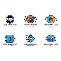 Fototapete - Collection of technology and business handshake logo designs