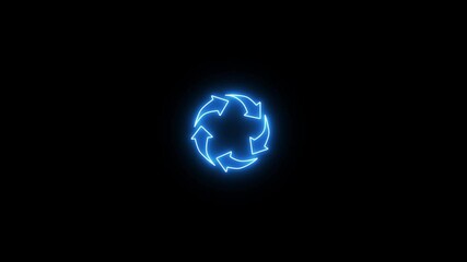 Wall Mural - Neon recycling Symbol. Neon line Refresh arrow sign. reload icon animation on black background.