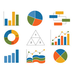 Poster - Collection of various colorful business charts and diagrams on white