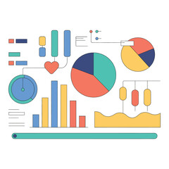 Poster - Colorful data charts and graphs isolated on white background