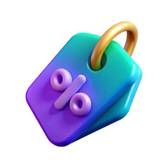 Poster - 3D rendering icon Colorful Gradient Price Tag with Percentage Symbol isolated on a transparent background