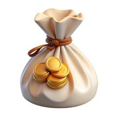 Poster - 3D rendering icon white money bag gold coins plastic style isolated on a transparent background