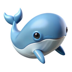 Poster - Cute Cartoon Whale 3D Rendering Icon Light Blue Baby Whale Aquatic Mammal Animal Character Design isolated on a transparent background