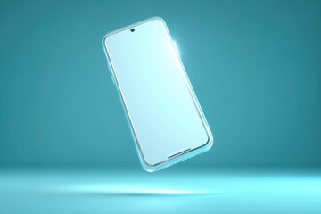 Poster - Elegant smartphone mockup featuring a clean design with a transparent case, perfect for showcasing app interfaces and mobile technology on a light blue background.