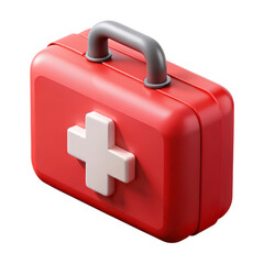 Poster - Red First Aid Kit Box 3D Rendering Icon Medical Emergency Healthcare Supplies Case isolated on a transparent background