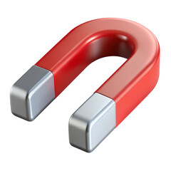 Poster - Red Horseshoe Magnet with Silver Poles 3D rendering icon isolated on a transparent background