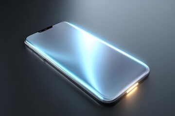 Aufkleber - A modern smartphone with a sleek design and a bright, reflective screen lying on a dark gray surface, showcasing the latest technology and elegant aesthetics.