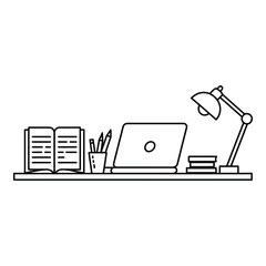 Aufkleber - Desk with laptop book lamp and stationery isolated on white background