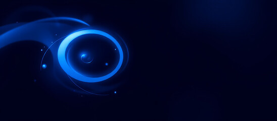 Poster - Blue elegant geometric swirl glowing on dark background with smooth light effect