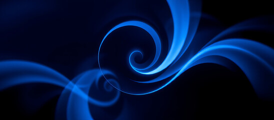 Poster - Elegant geometric swirl with glowing blue light on dark background creating dynamic motion