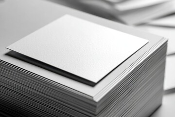 Poster - Close-up of a stack of white paper, representing blank canvases, ideal for printing, designing, and crafting various creative projects with endless possibilities.