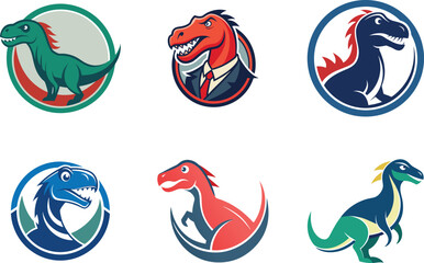 six unique dinosaur logos perfect for branding projects needing a prehistoric mascot design with vib