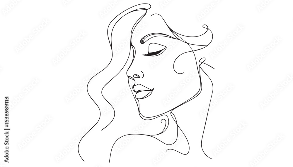 Continuous one single minimal line drawing woman face Stock Vector ...