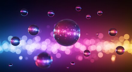 Poster - Abstract spheres float against a vibrant, colorful bokeh background, creating a modern, ethereal design.