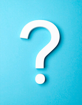 Question mark on blue background. Symbol of doubt and uncertainty. FAQ and QA. Problem solution