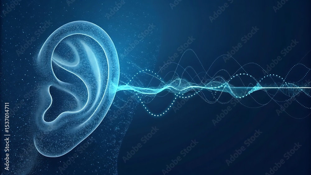 Ilustracja bez tantiem: Hearing sound waves ear diagram listening ...