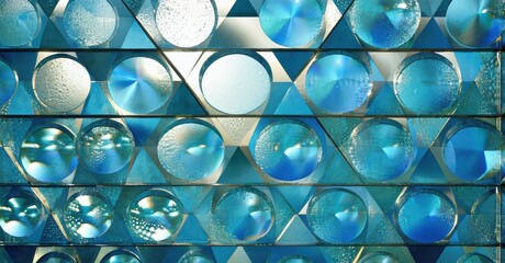 Aufkleber - Geometric glass panels create abstract pattern. Blue tones dominate, reflecting light, forming interesting shapes. Modern design element.