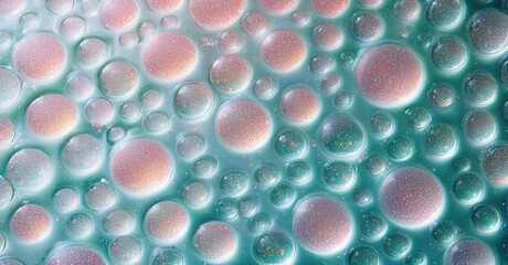 Aufkleber - Abstract fluid art. Colorful bubbles mix, creating iridescent patterns. Soft pinks, blues dominate composition. Visually appealing texture.