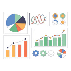 Poster - Various charts and graphs isolated on white background illustrate data